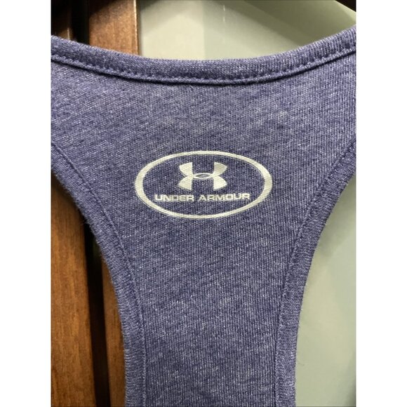 Under Armour Racerback Tank Womens Medium Blue Gray USA Flag Logo Cotton Blend - Picture 3 of 4